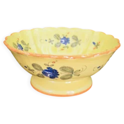 Saladier festonné vintage en faïence de Martres-Tolosane – Décor Rose Bleue