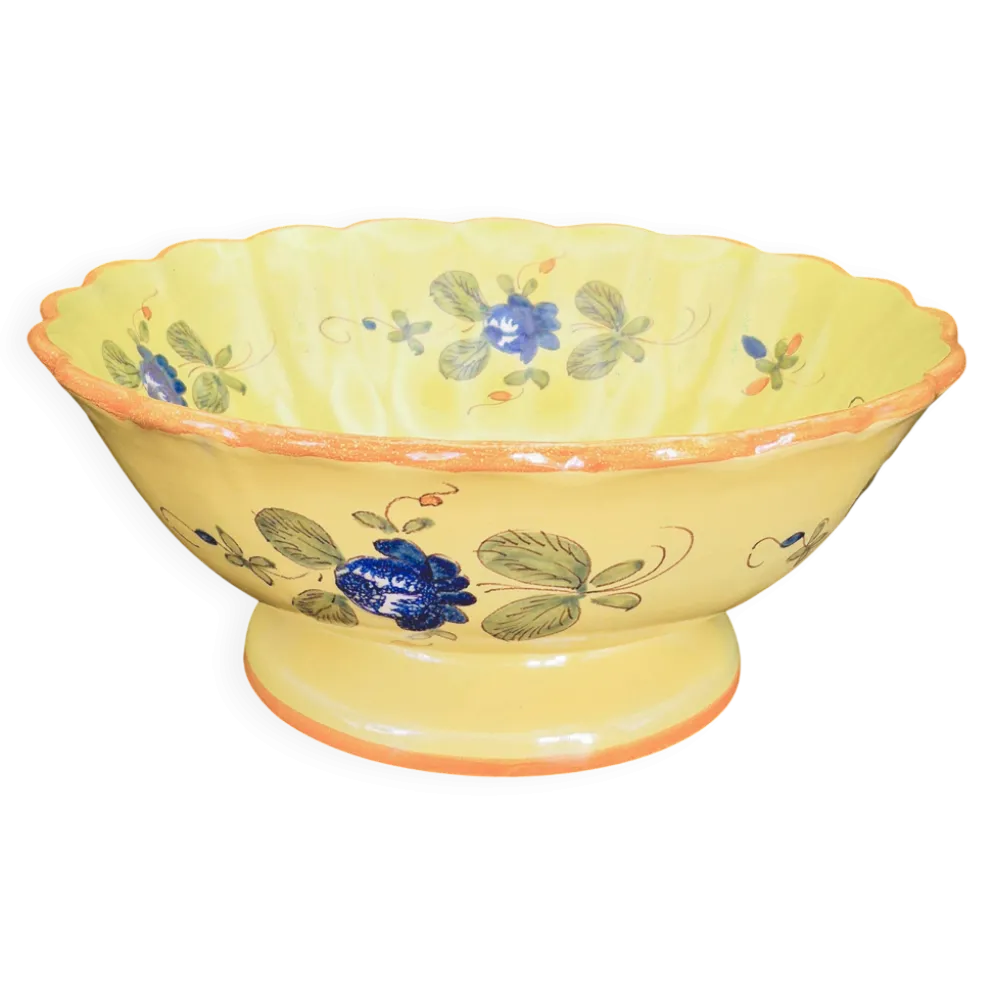 Saladier festonné vintage en faïence de Martres-Tolosane – Décor Rose Bleue