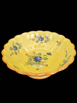 Saladier festonné vintage en faïence de Martres-Tolosane – Décor Rose Bleue