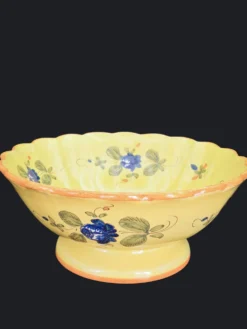 Saladier festonné vintage en faïence de Martres-Tolosane – Décor Rose Bleue