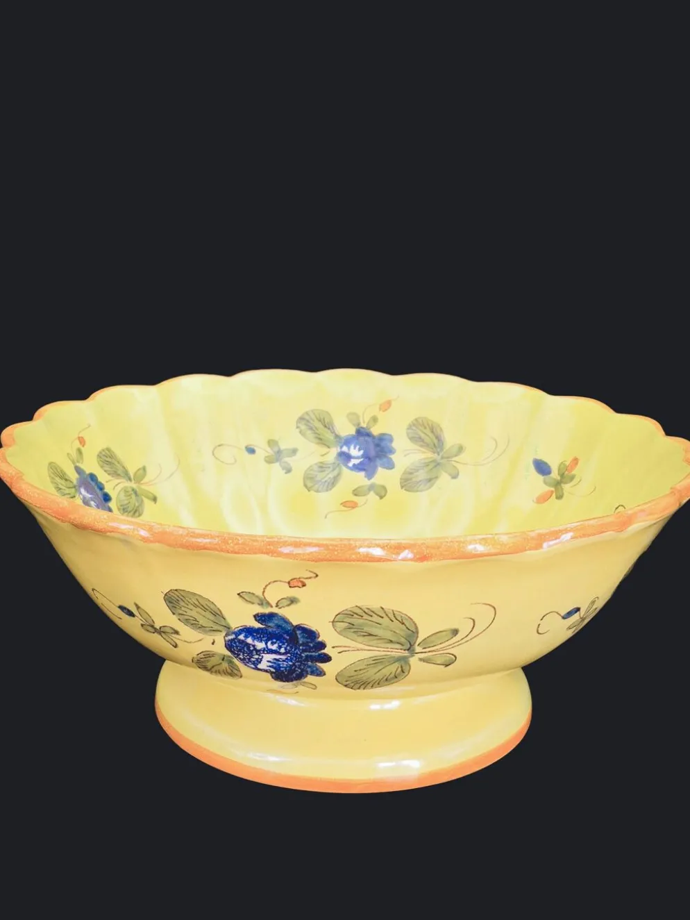 Saladier festonné vintage en faïence de Martres-Tolosane – Décor Rose Bleue