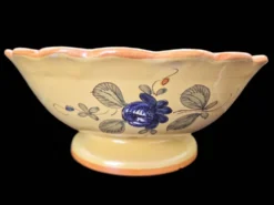 Saladier festonné vintage en faïence de Martres-Tolosane – Décor Rose Bleue