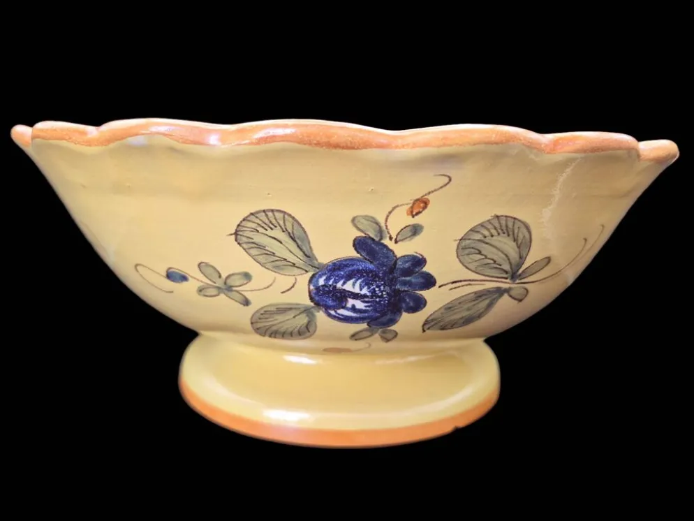 Saladier festonné vintage en faïence de Martres-Tolosane – Décor Rose Bleue
