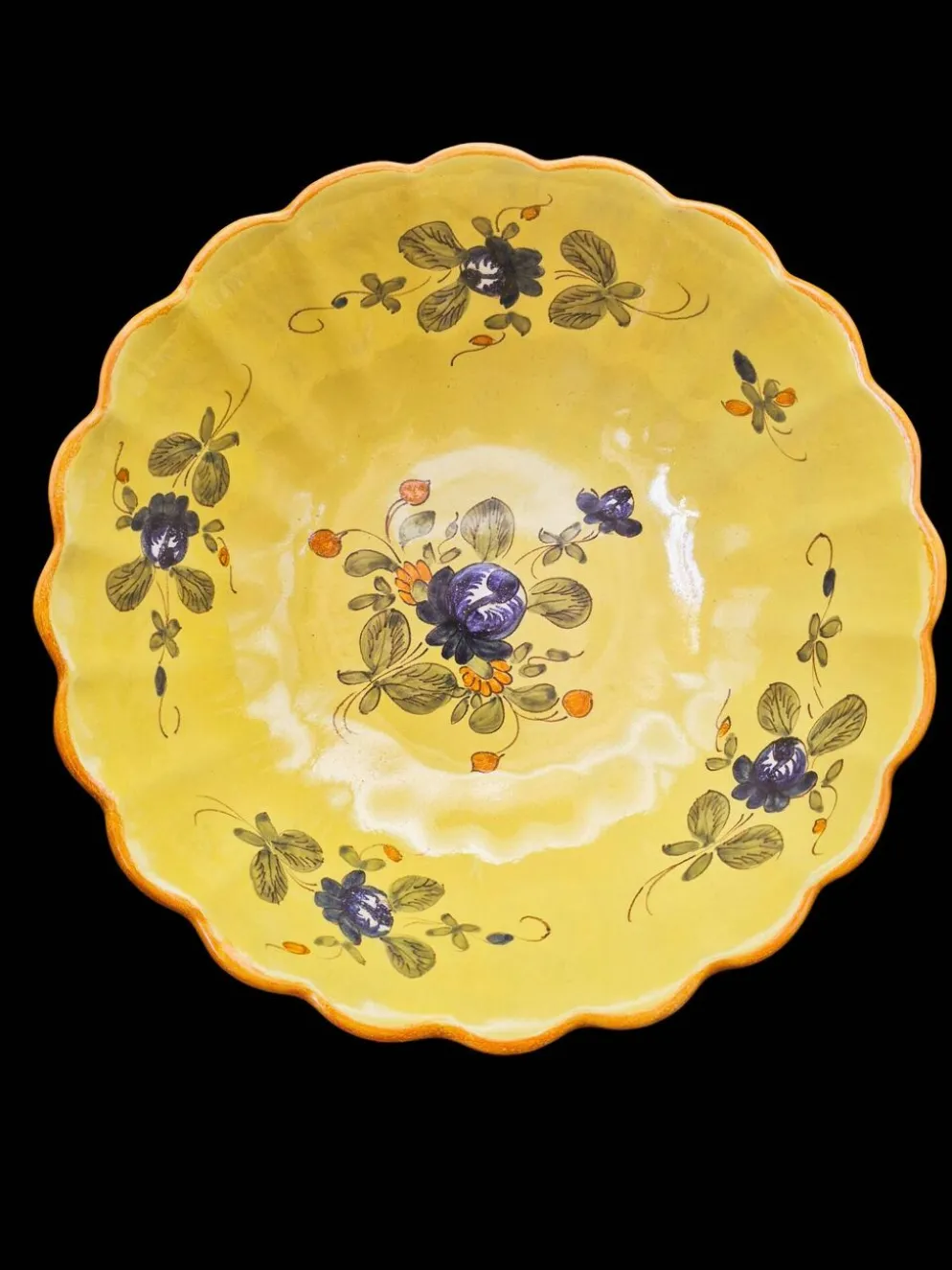 Saladier festonné vintage en faïence de Martres-Tolosane – Décor Rose Bleue