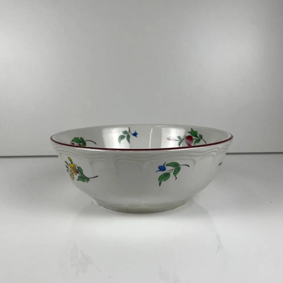 Saladier PM, modèle Réverbère par KG Lunéville, motif rose, extérieur travaillé