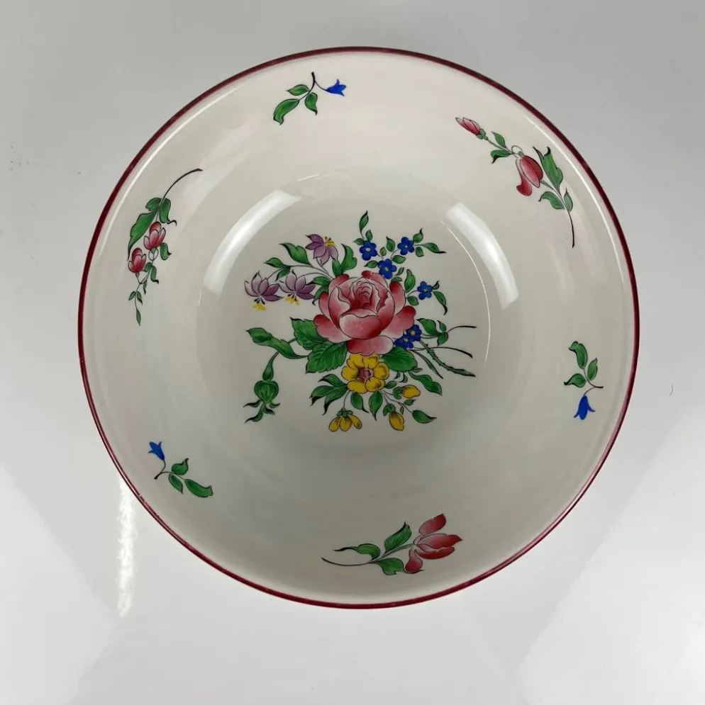Saladier PM, modèle Réverbère par KG Lunéville, motif rose, extérieur travaillé