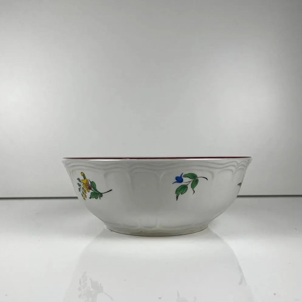 Saladier PM, modèle Réverbère par KG Lunéville, motif rose, extérieur travaillé