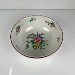 Saladier PM, modèle Réverbère par KG Lunéville, motif rose, extérieur travaillé
