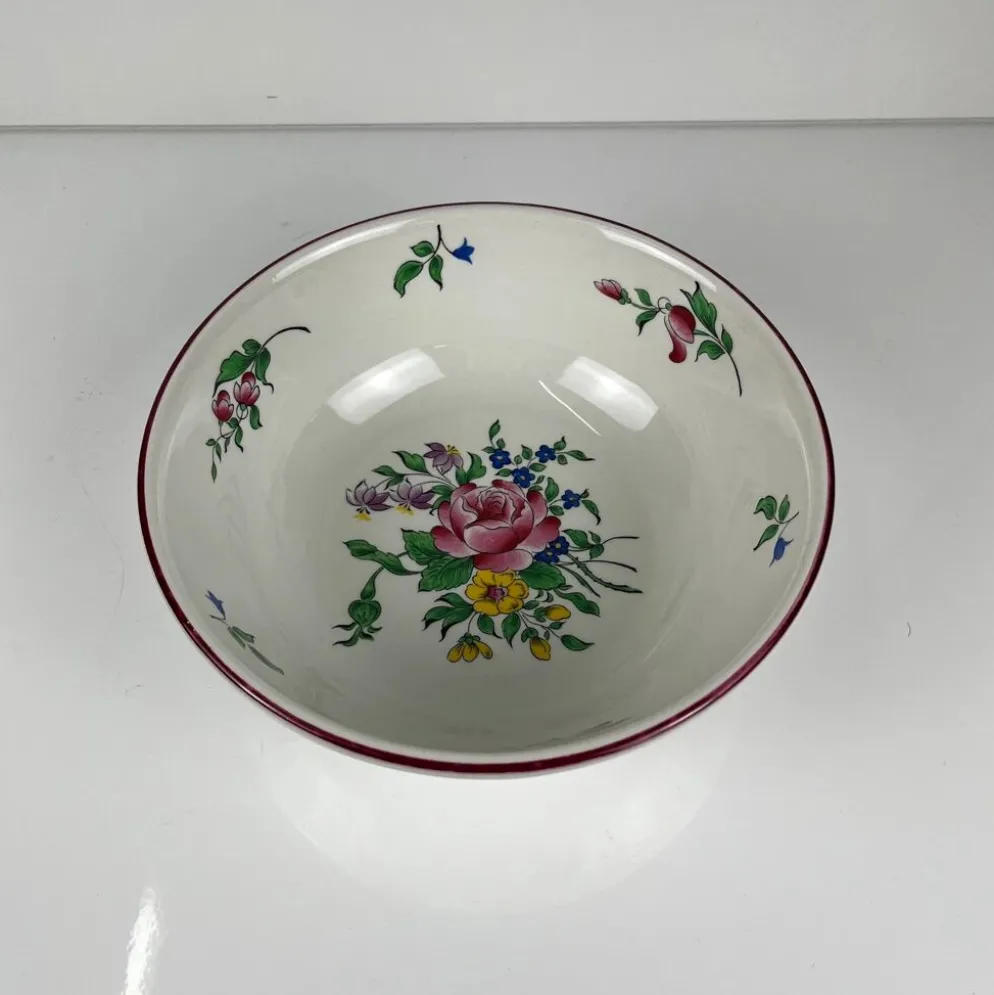 Saladier PM, modèle Réverbère par KG Lunéville, motif rose, extérieur travaillé