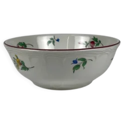 Saladier PM, modèle Réverbère par KG Lunéville, motif rose, extérieur travaillé