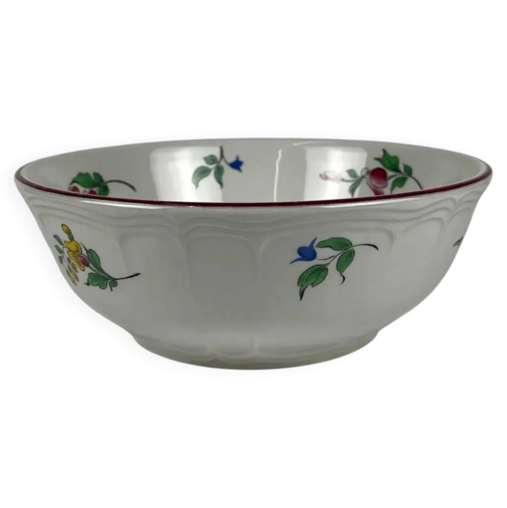 Saladier PM, modèle Réverbère par KG Lunéville, motif rose, extérieur travaillé