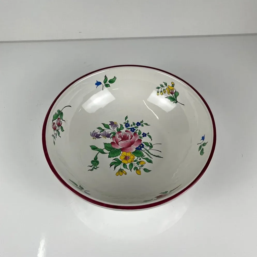 Saladier PM, modèle Réverbère par KG Lunéville, motif rose