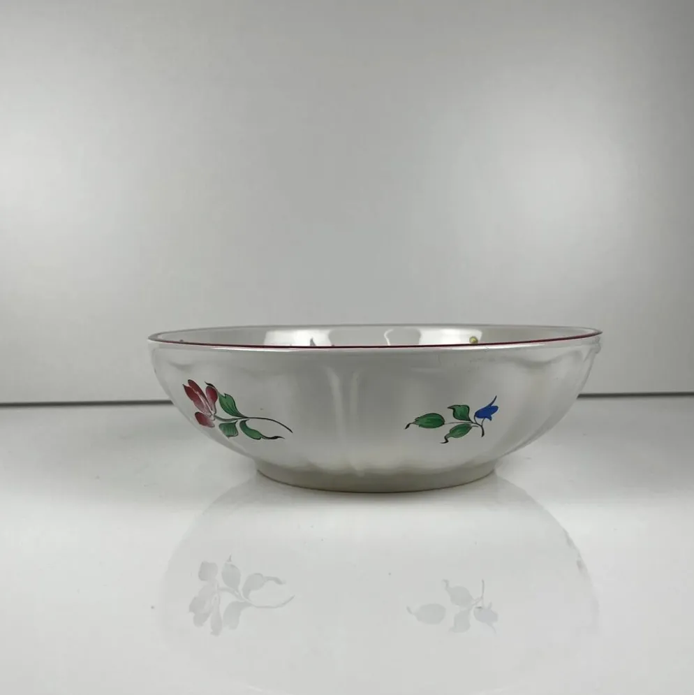 Saladier PM, modèle Réverbère par KG Lunéville, motif rose