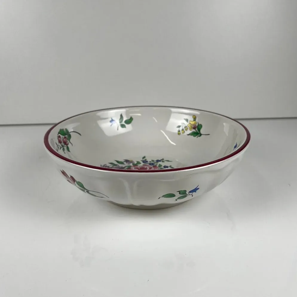 Saladier PM, modèle Réverbère par KG Lunéville, motif rose