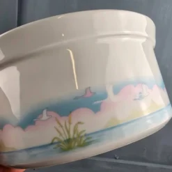 Saladier porcelaine de Sologne décor Camargue oiseaux vintage 23 cm