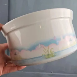 Saladier porcelaine de Sologne décor Camargue oiseaux vintage 23 cm