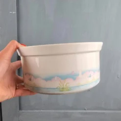 Saladier porcelaine de Sologne décor Camargue oiseaux vintage 23 cm