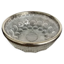 Saladier vintage en cristal moulé et métal argenté