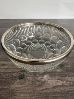Saladier vintage en cristal moulé et métal argenté
