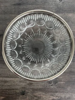 Saladier vintage en cristal moulé et métal argenté