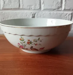 Saladier vintage, porcelaine Vitriam France, Phoenix sur une branche fleuri