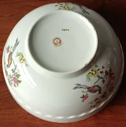 Saladier vintage, porcelaine Vitriam France, Phoenix sur une branche fleuri