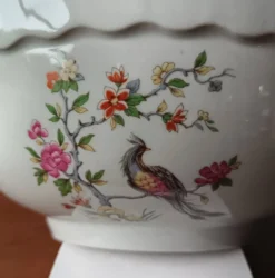 Saladier vintage, porcelaine Vitriam France, Phoenix sur une branche fleuri