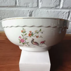 Saladier vintage, porcelaine Vitriam France, Phoenix sur une branche fleuri