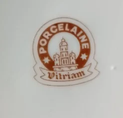 Saladier vintage, porcelaine Vitriam France, Phoenix sur une branche fleuri