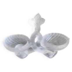 Saleron double forme, poissons entrelacés en verre opaque blanc