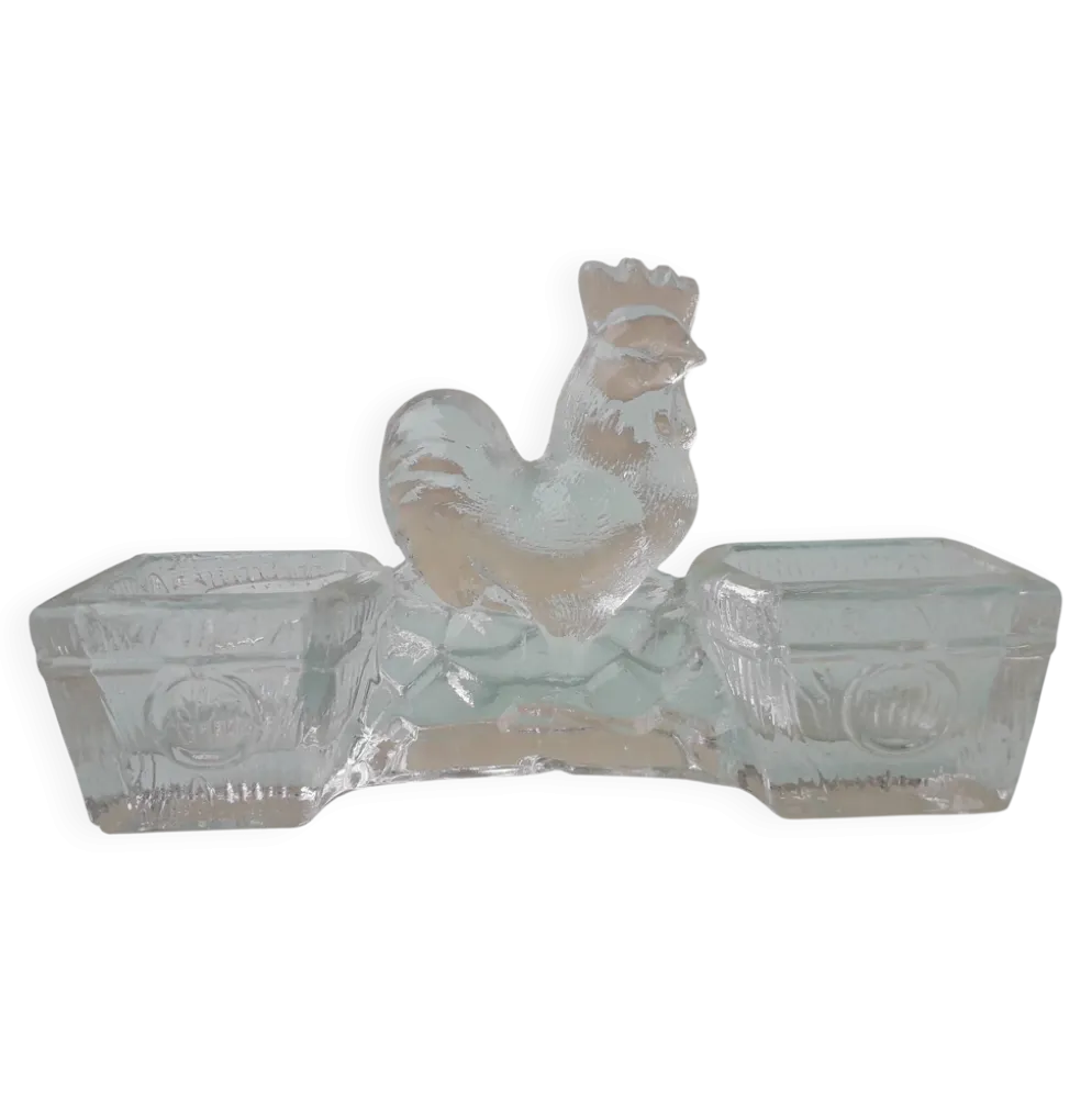 Saleron salière et poivrier en verre coq