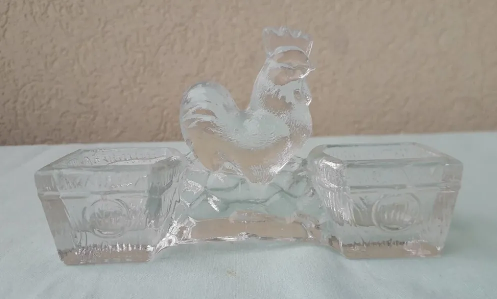 Saleron salière et poivrier en verre coq
