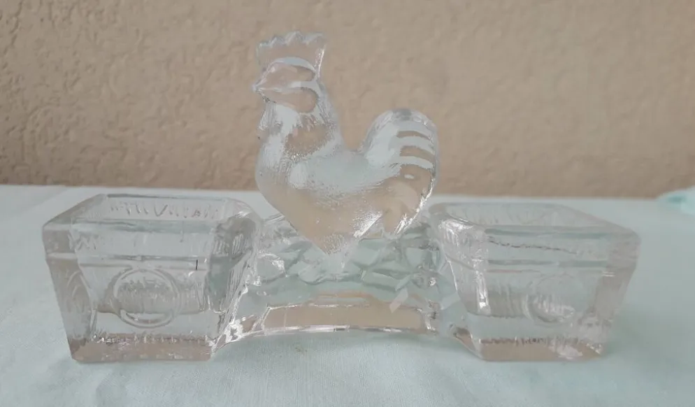 Saleron salière et poivrier en verre coq