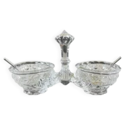 Salière double en cristal de Baccarat, modèle à décor taillé, XXe Siècle