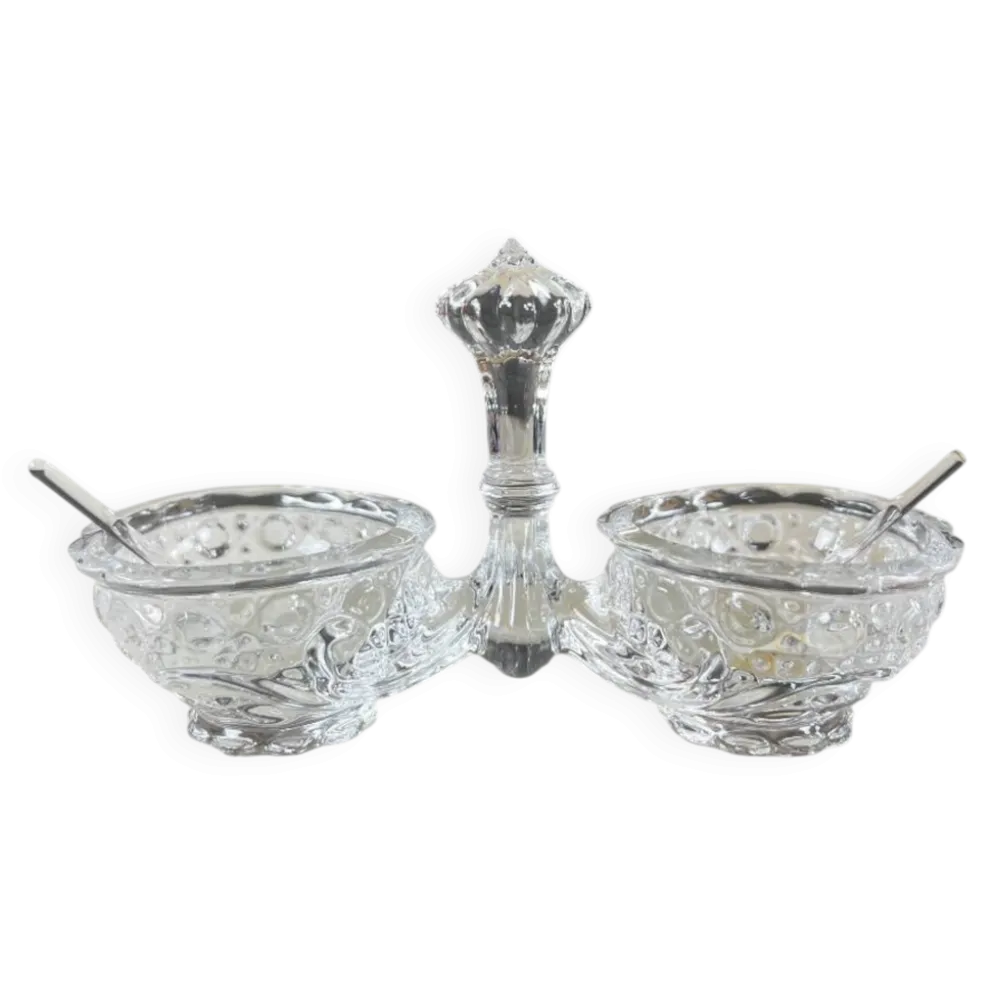 Salière double en cristal de Baccarat, modèle à décor taillé, XXe Siècle