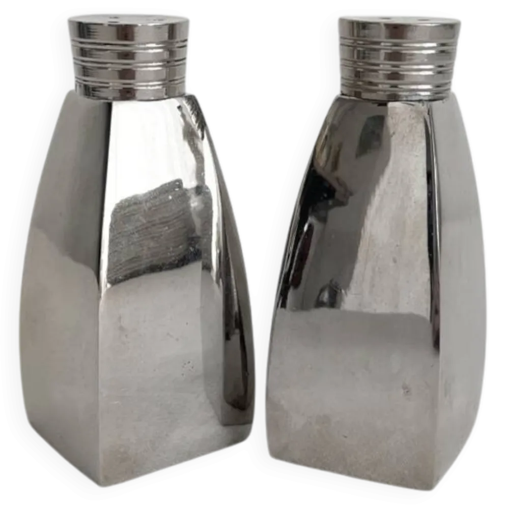 Salière et poivrier en métal chromé vintage