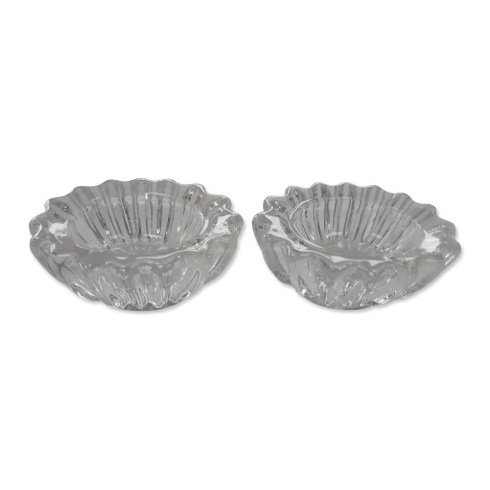 Salière et poivrière anciennes en cristal , avec leur petite cuillère