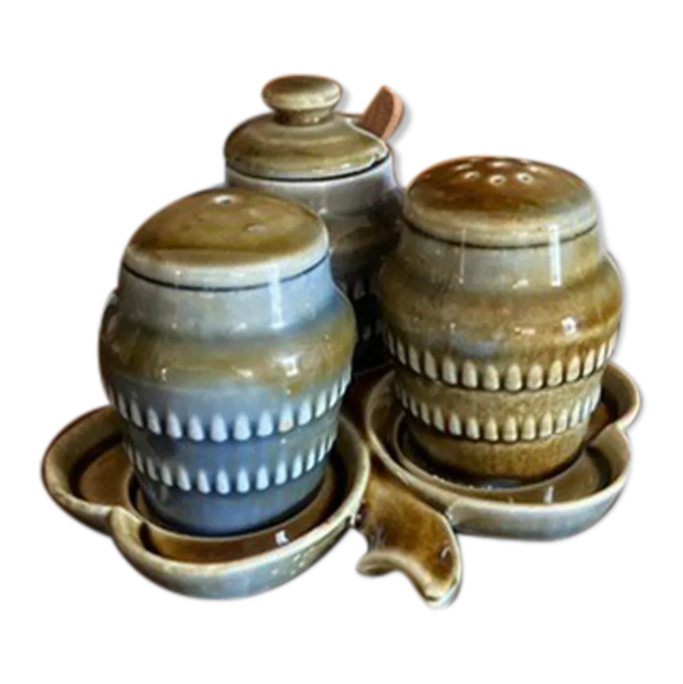 Salière et poivrière en grès vintage