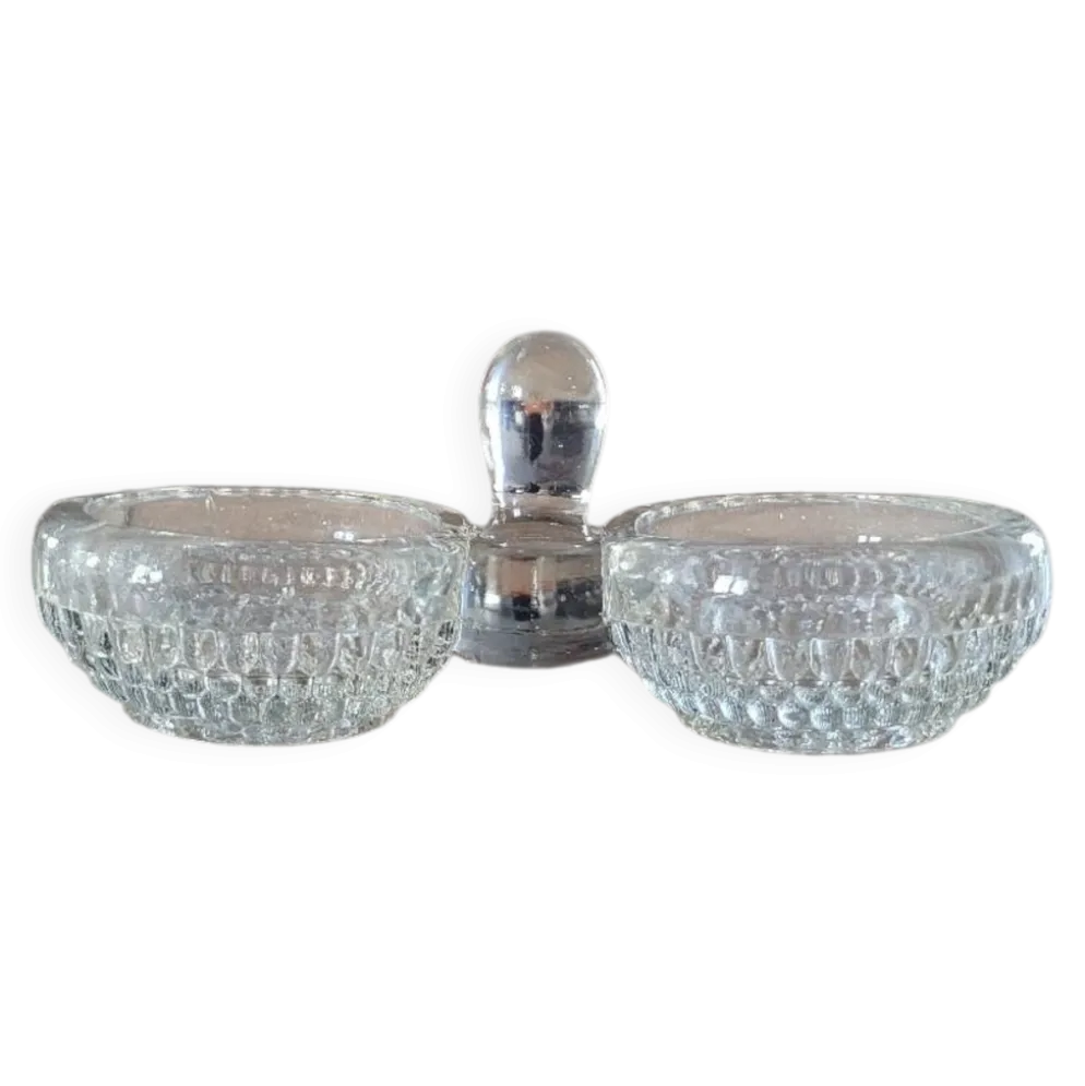 Salière et poivrière en verre épais