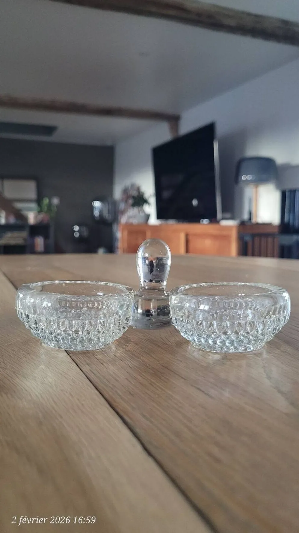 Salière et poivrière en verre épais