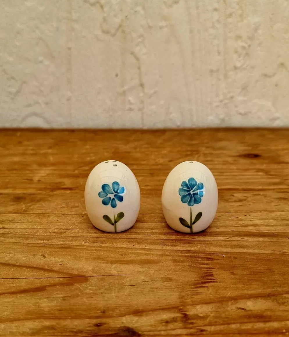 Salière et poivrière vintage en céramique peintes à la main