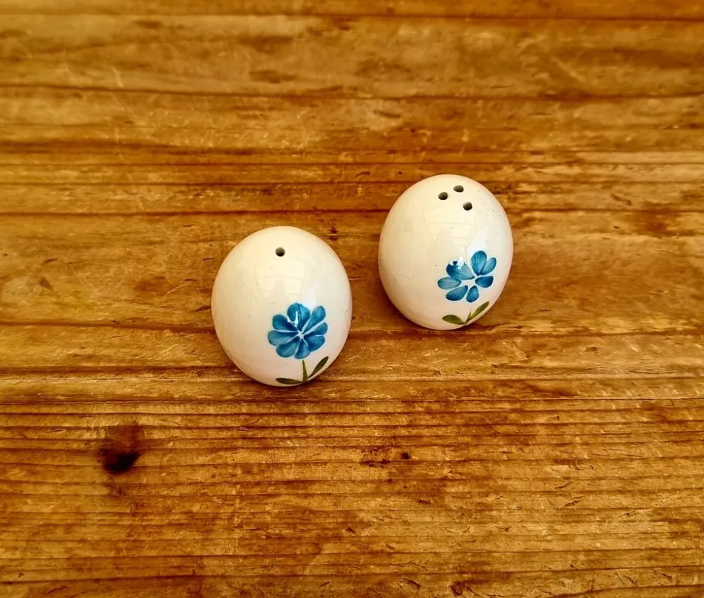 Salière et poivrière vintage en céramique peintes à la main