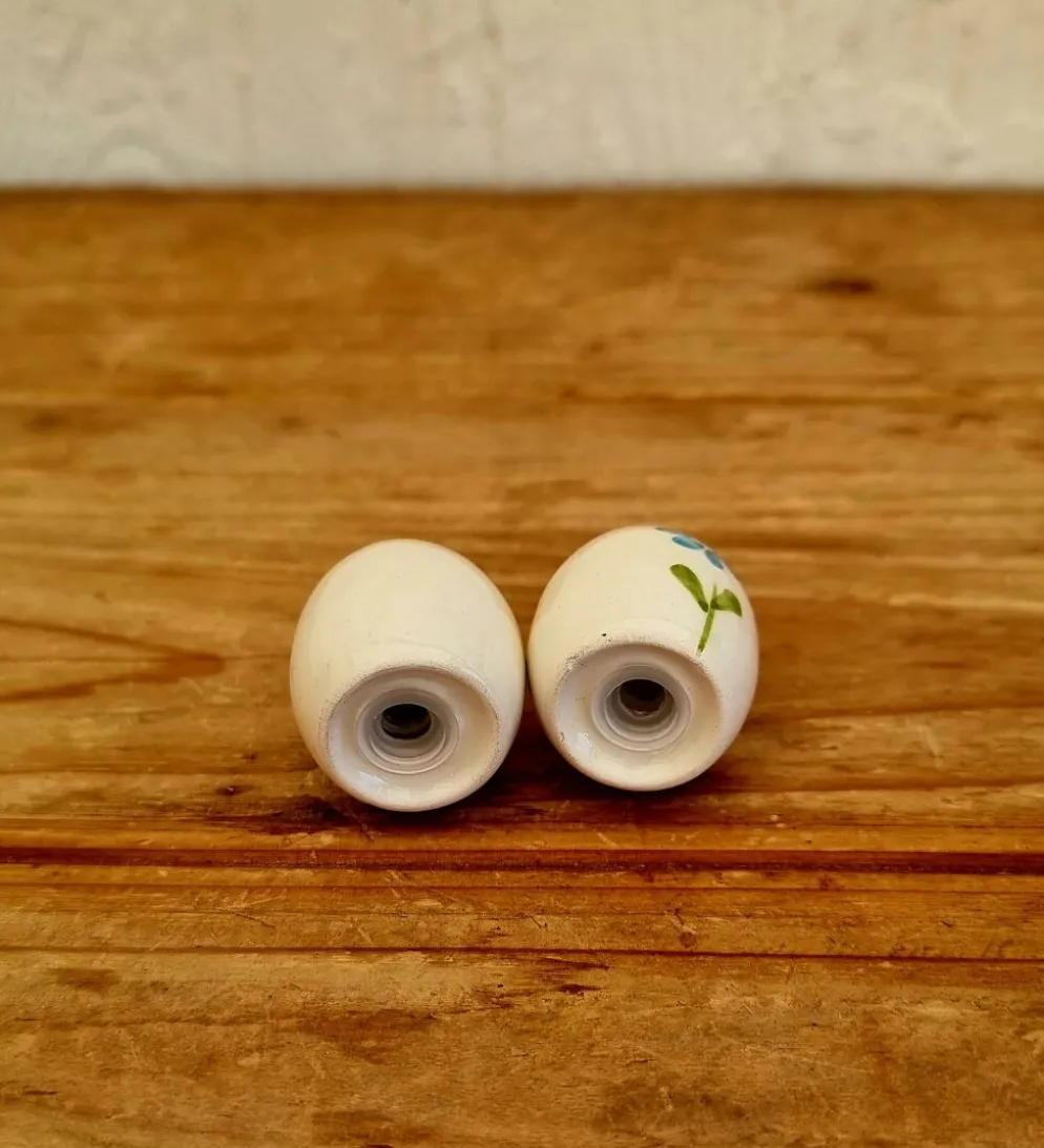 Salière et poivrière vintage en céramique peintes à la main