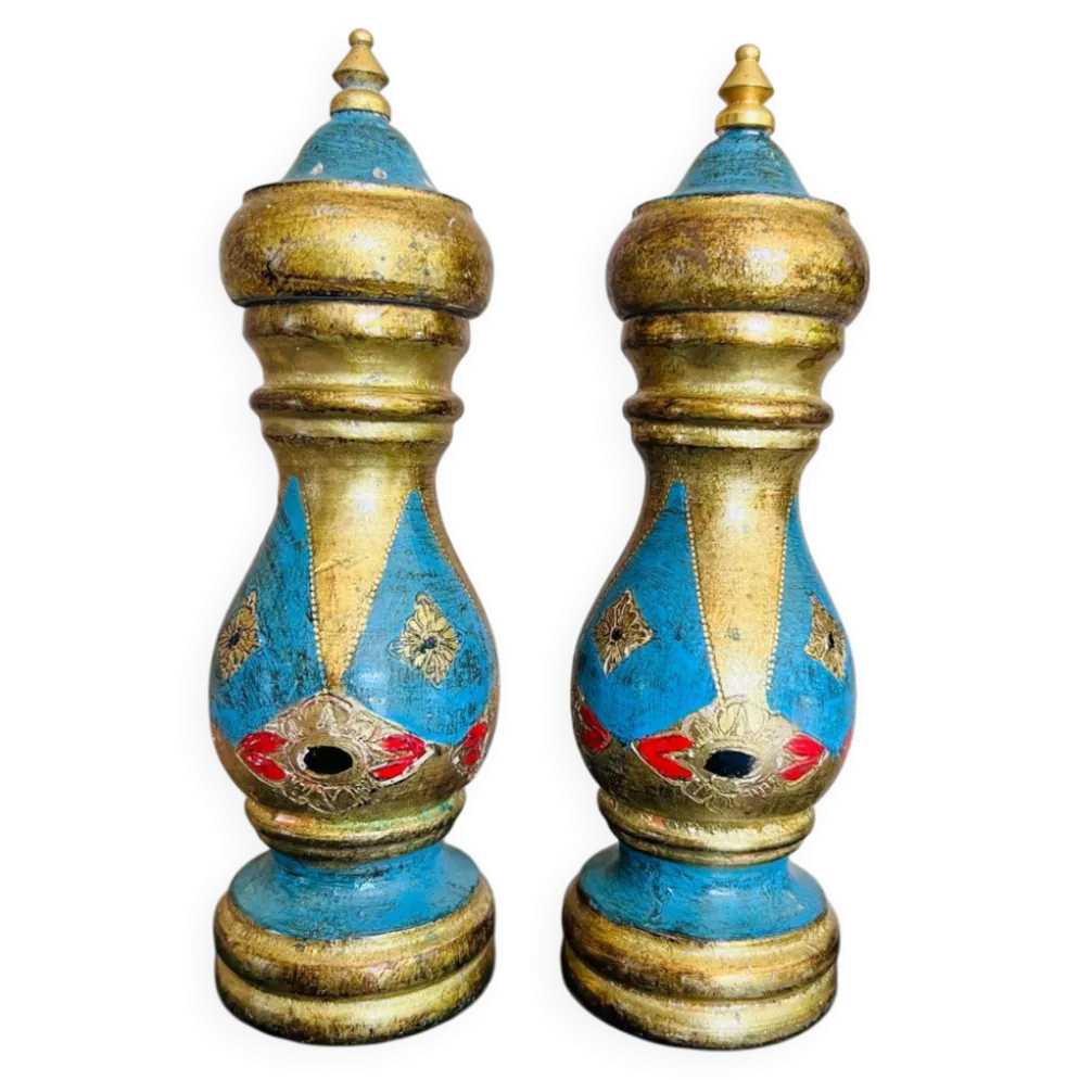 Salière et poivrière vintage italienne – Bois peint à la main