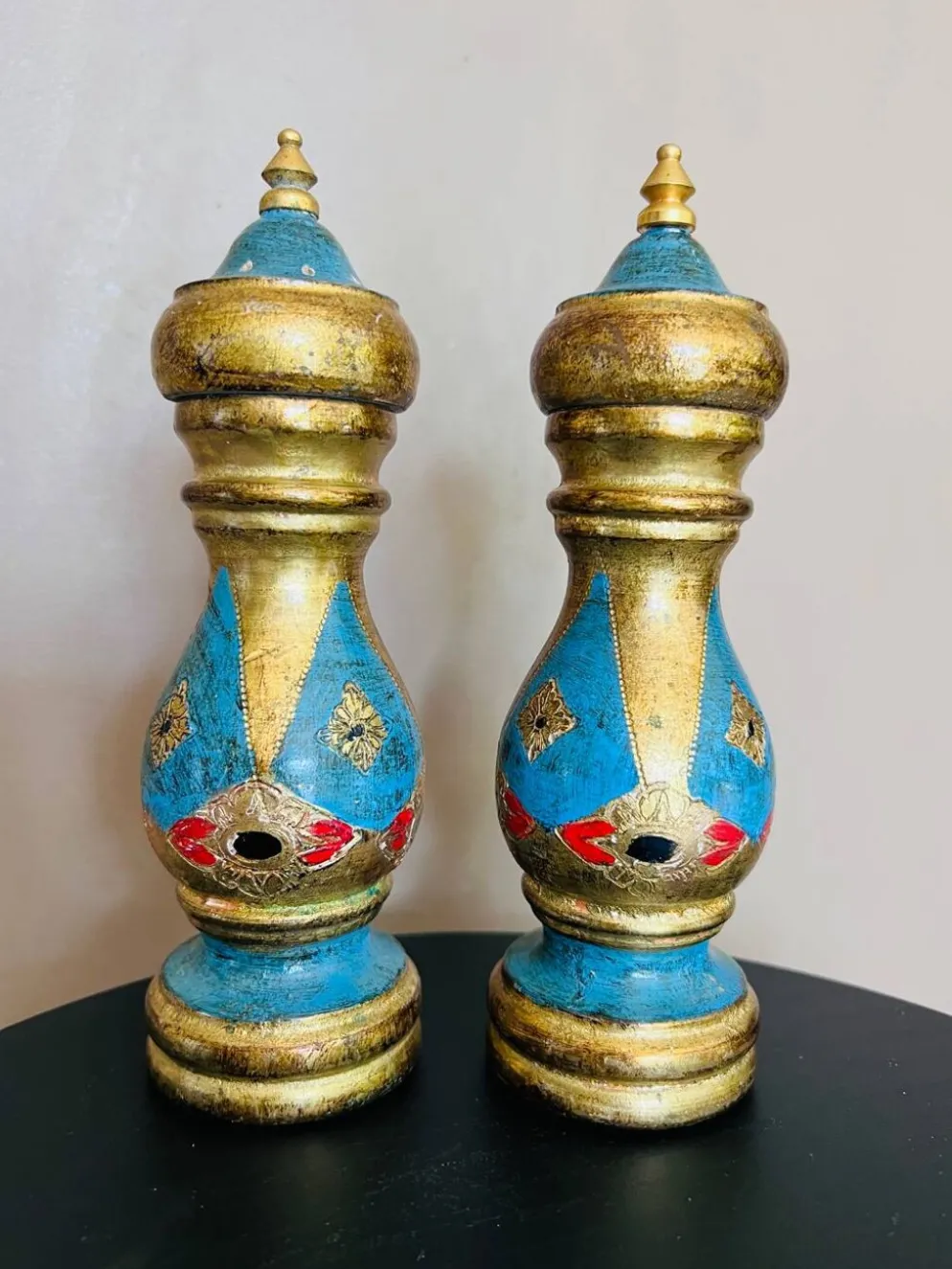 Salière et poivrière vintage italienne – Bois peint à la main