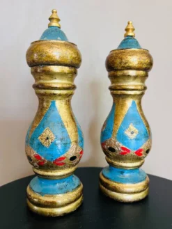 Salière et poivrière vintage italienne – Bois peint à la main
