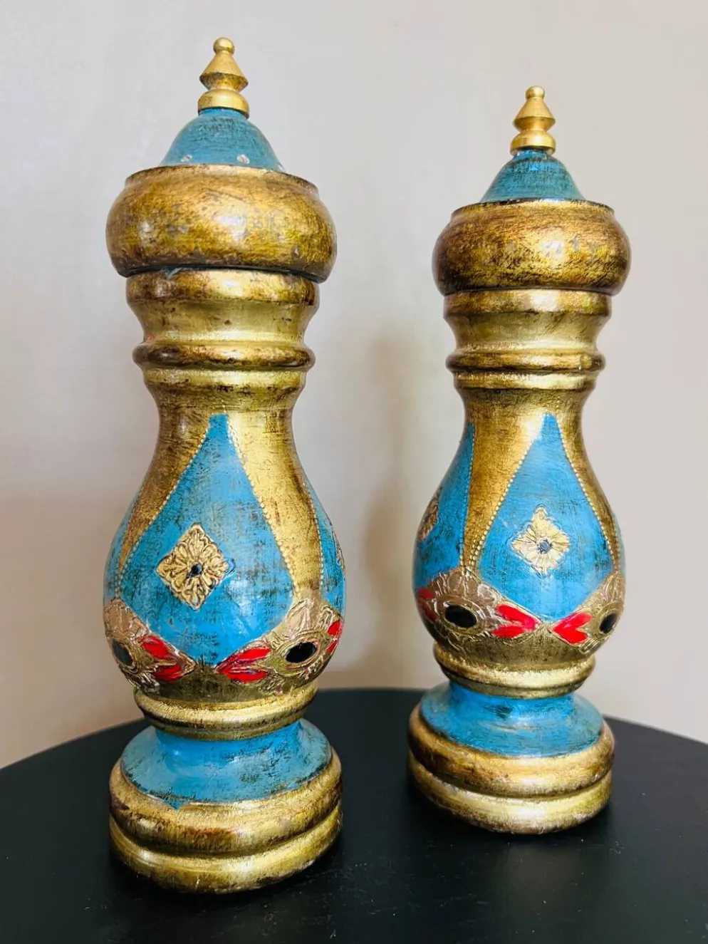 Salière et poivrière vintage italienne – Bois peint à la main