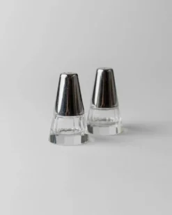 Salière et poivrière vintage - métal argenté et verre, forme conique - design minimal Italie années 1950 - décoration de table élégante, idée cadeau