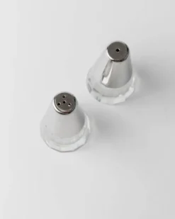 Salière et poivrière vintage - métal argenté et verre, forme conique - design minimal Italie années 1950 - décoration de table élégante, idée cadeau