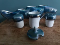 Salière poivrier moutardier zoomorphe, poisson en porcelaine